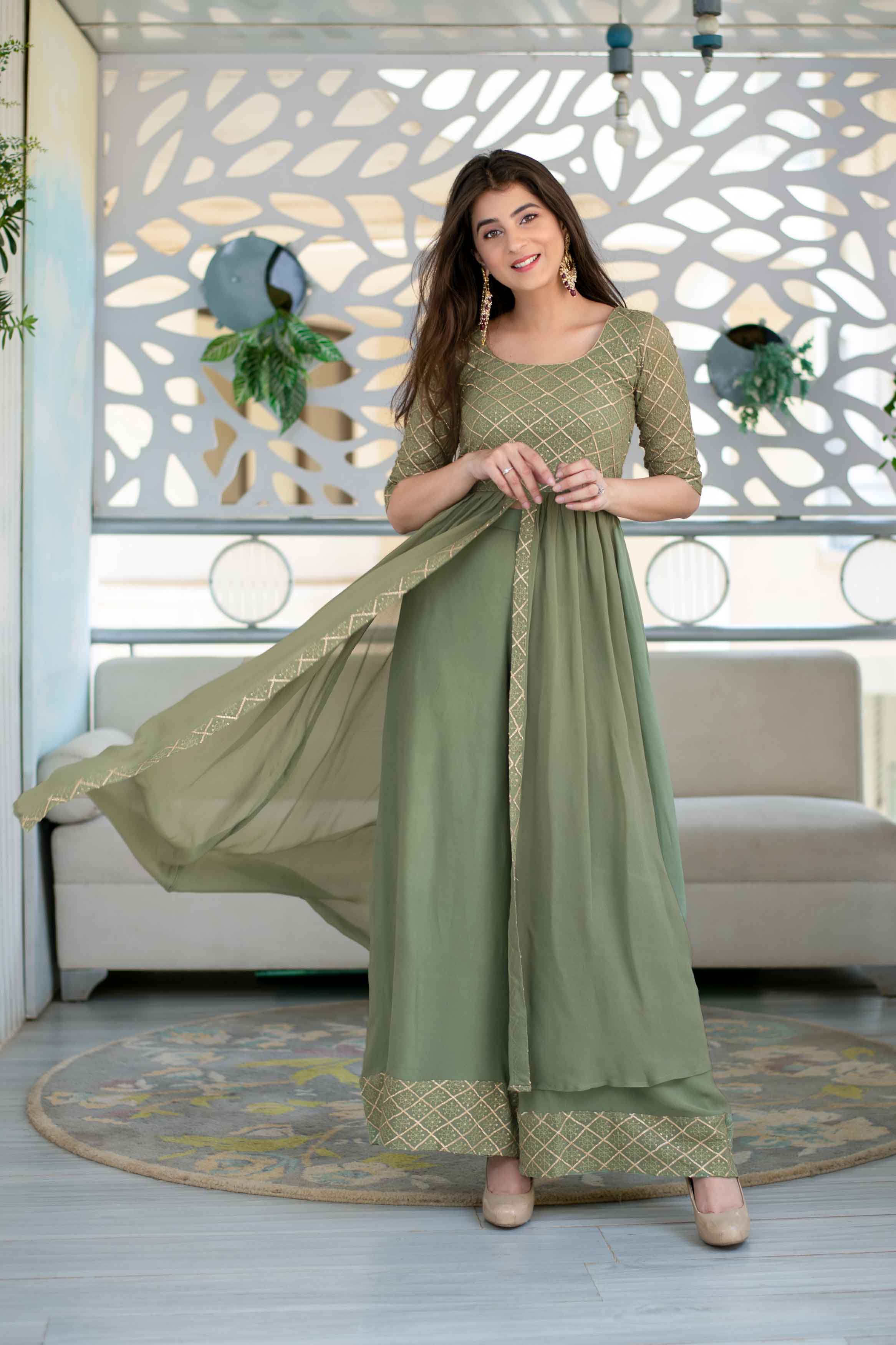 Buy Olive Criss- Cross Indo Western Dress online in India | label ...