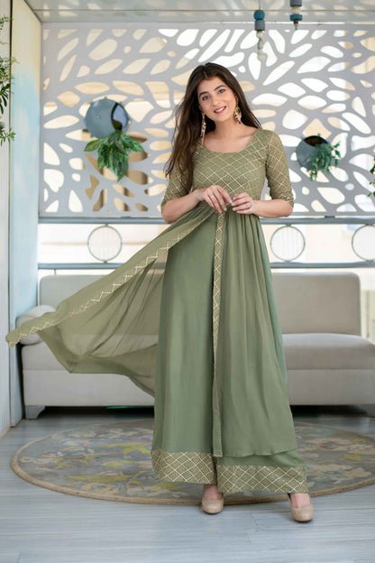Olive Criss- Cross Indo Western Dress.