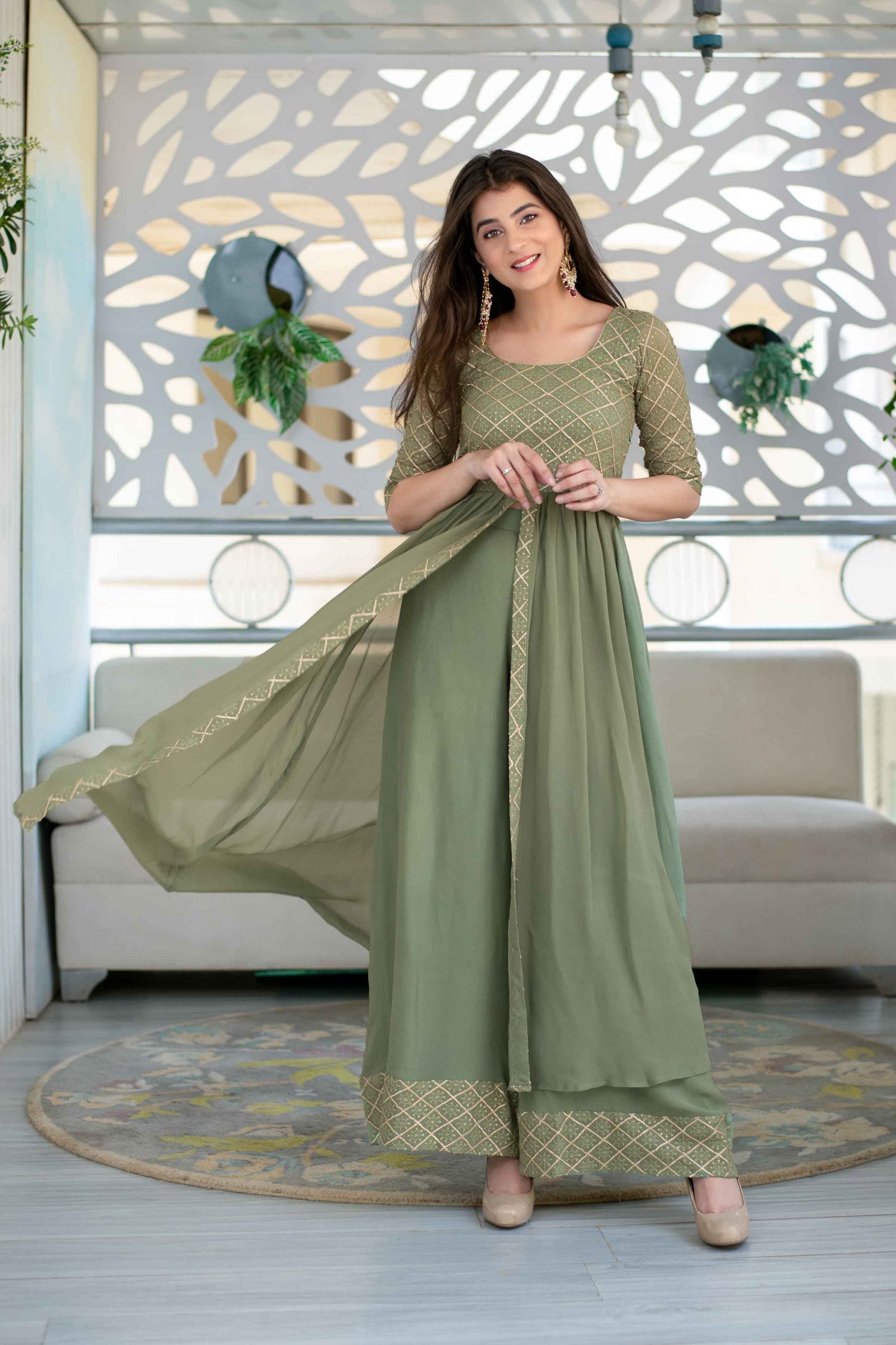 Buy Olive Criss Cross Indo Western Dress for Women Label Shaurya