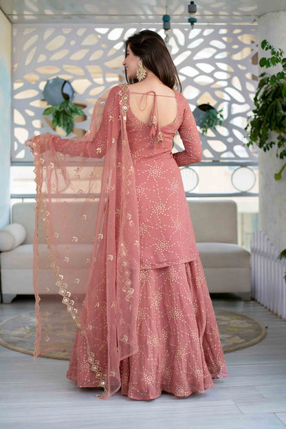 Mauve Long Kurta With Lehenga