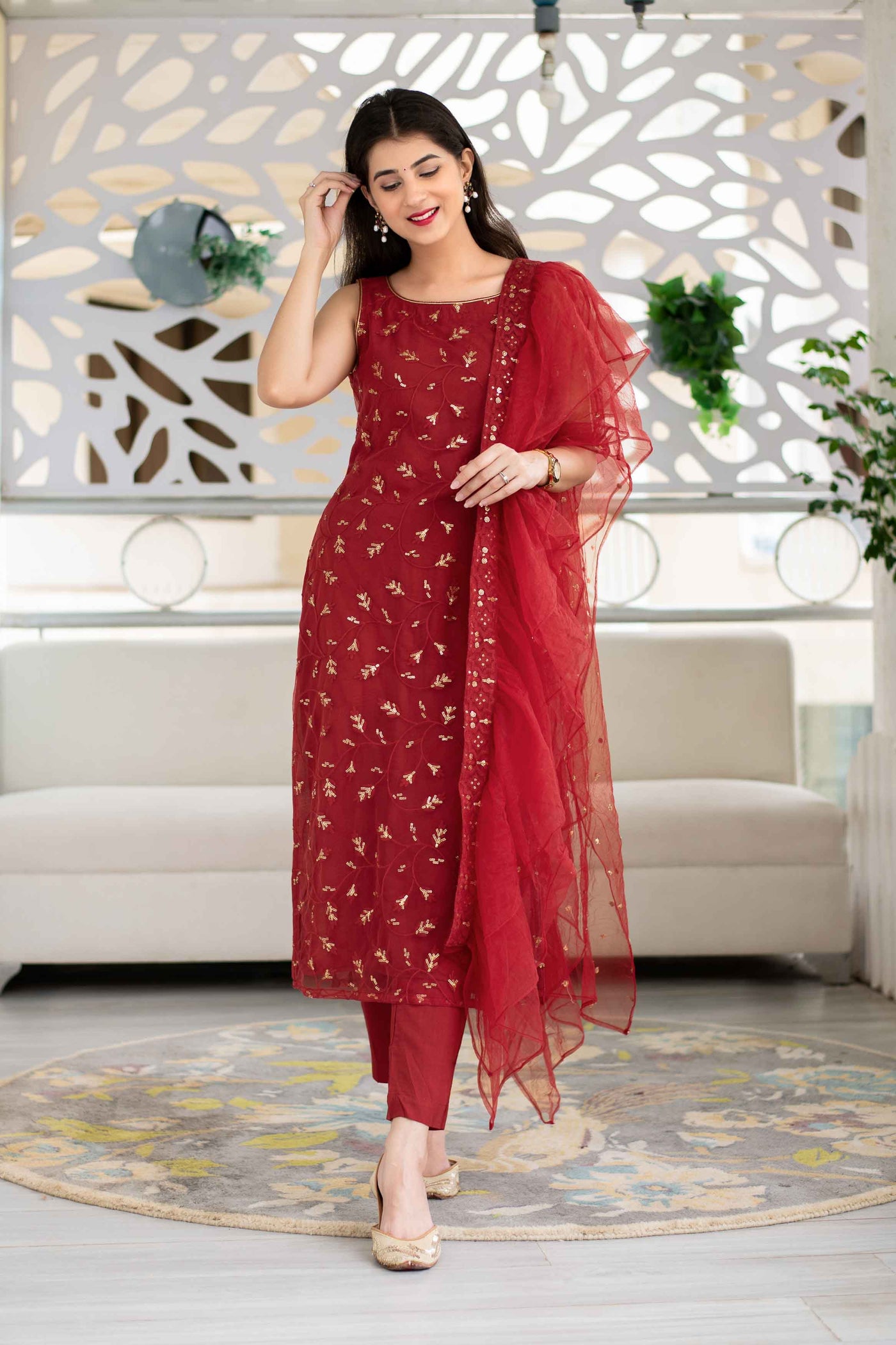 Buy Navy Circular Kurta-tonal Tights-drape Set Online - W for Woman