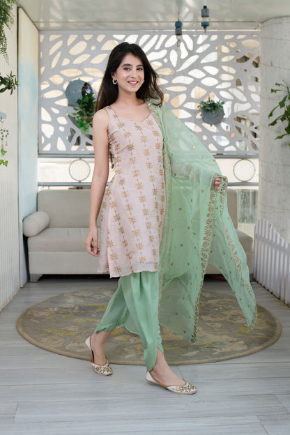 Peach And Pista Kurta With Dhoti Set