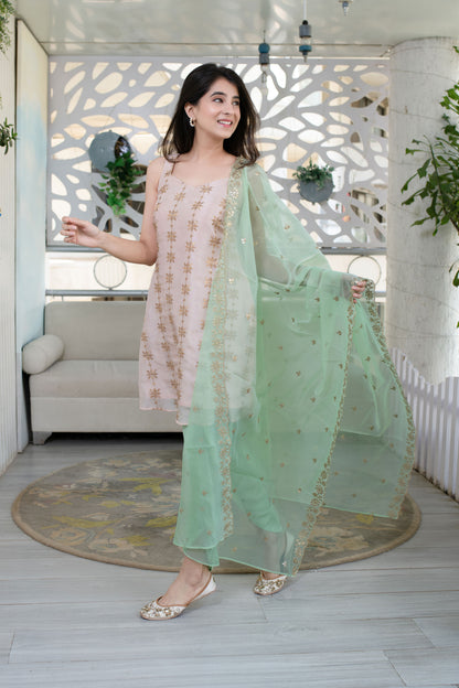 Peach And Pista Kurta With Dhoti Set