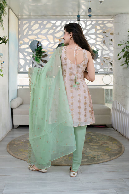 Peach And Pista Kurta With Dhoti Set
