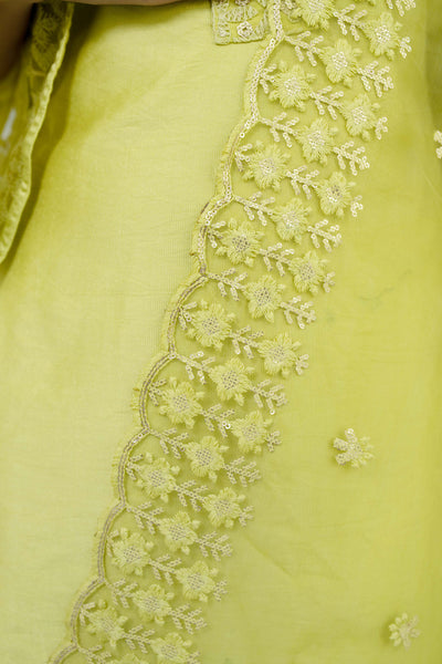 Lime Green Kurta With Lace Work