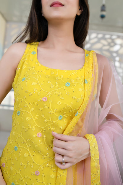 Yellow And Pink Patiala Set