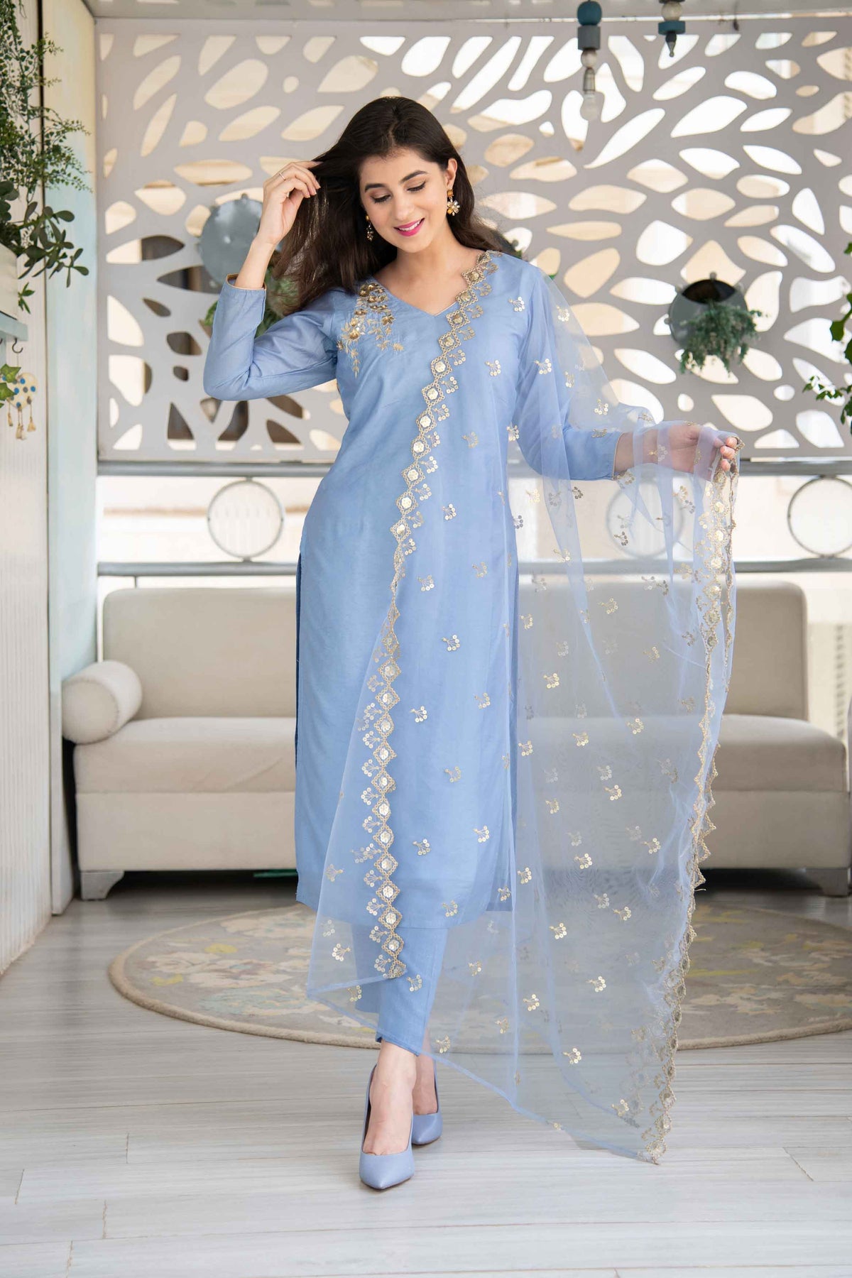 Buy Online in India |Powder blue embellished kurta set | Label Shaurya ...