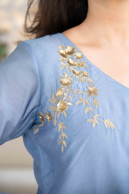 Powder Blue Embellished Kurta Set