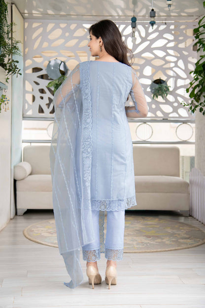 Powder Blue Net Short Kurta Set