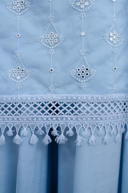 Light Blue Organza Kurta With Palazzo And Dupatta