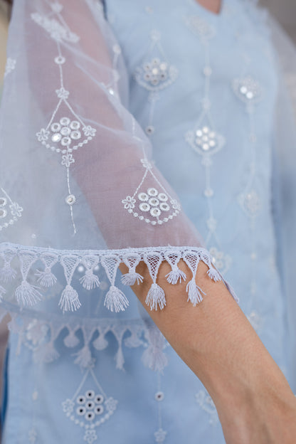 Light Blue Organza Kurta With Palazzo And Dupatta