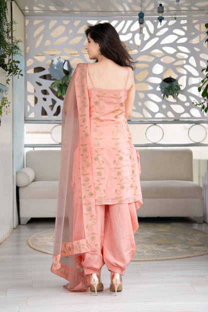 Peach Sequence Work Patiala Set