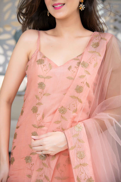 Peach Sequence Work Patiala Set