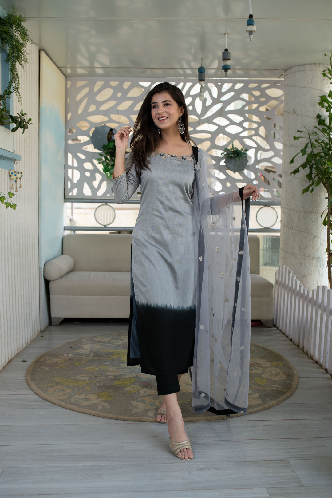 grey black combination dress Black Formal Dresses