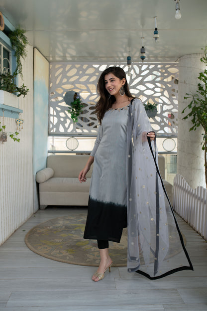 Black And Grey Hand Work Kurta Set
