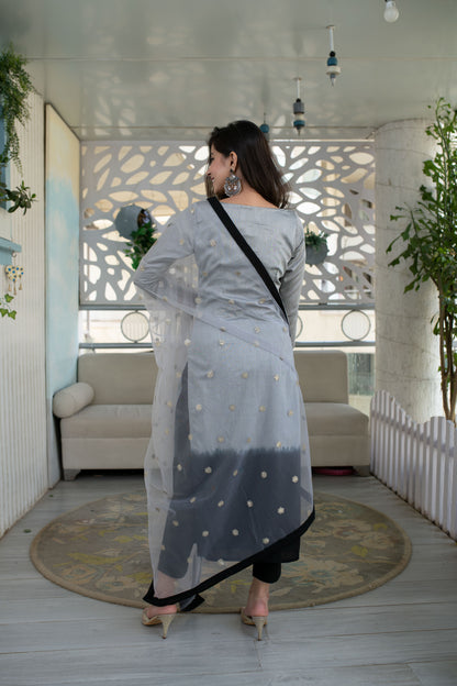Black And Grey Hand Work Kurta Set