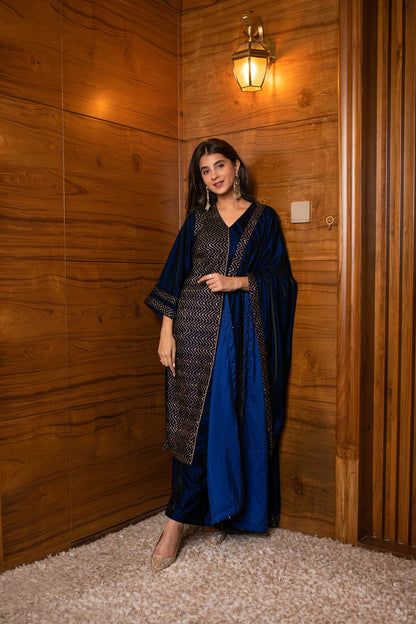Royal Blue Pannel Kurta Set