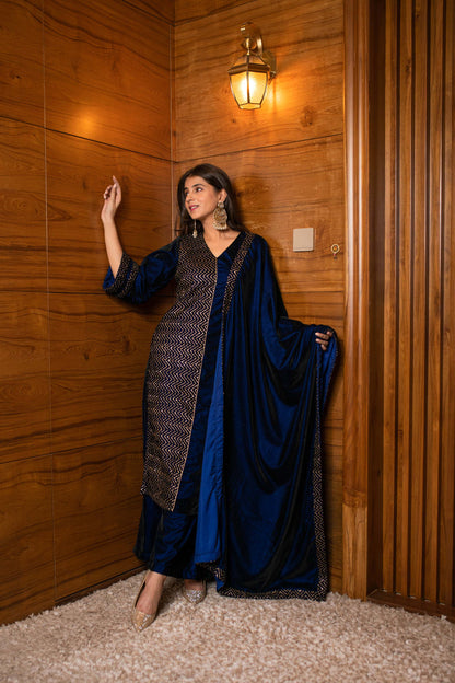 Royal Blue Pannel Kurta Set