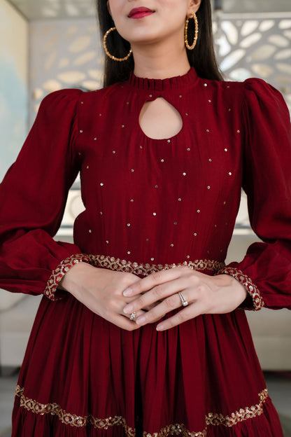 Maroon Hand Work Gown