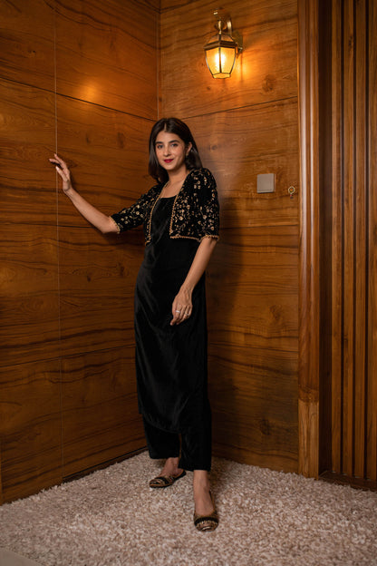 Black Overcoat Velvet Set