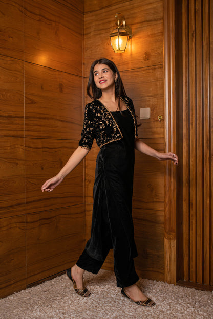 Black Overcoat Velvet Set