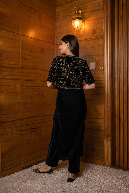 Black Overcoat Velvet Set