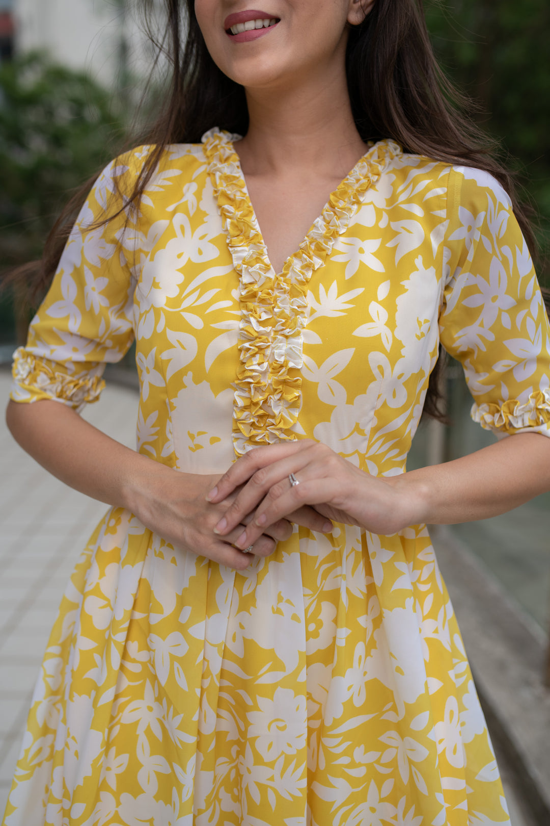 Buy Yellow White Floral Short Dress for Women - Main Image