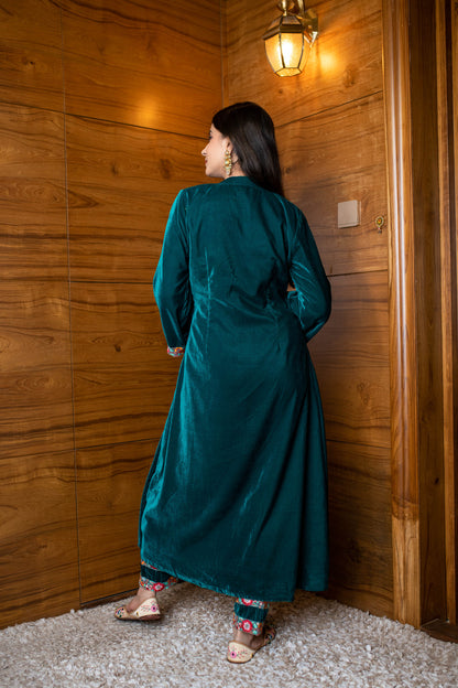 Turquoise Velvet Kurta Set