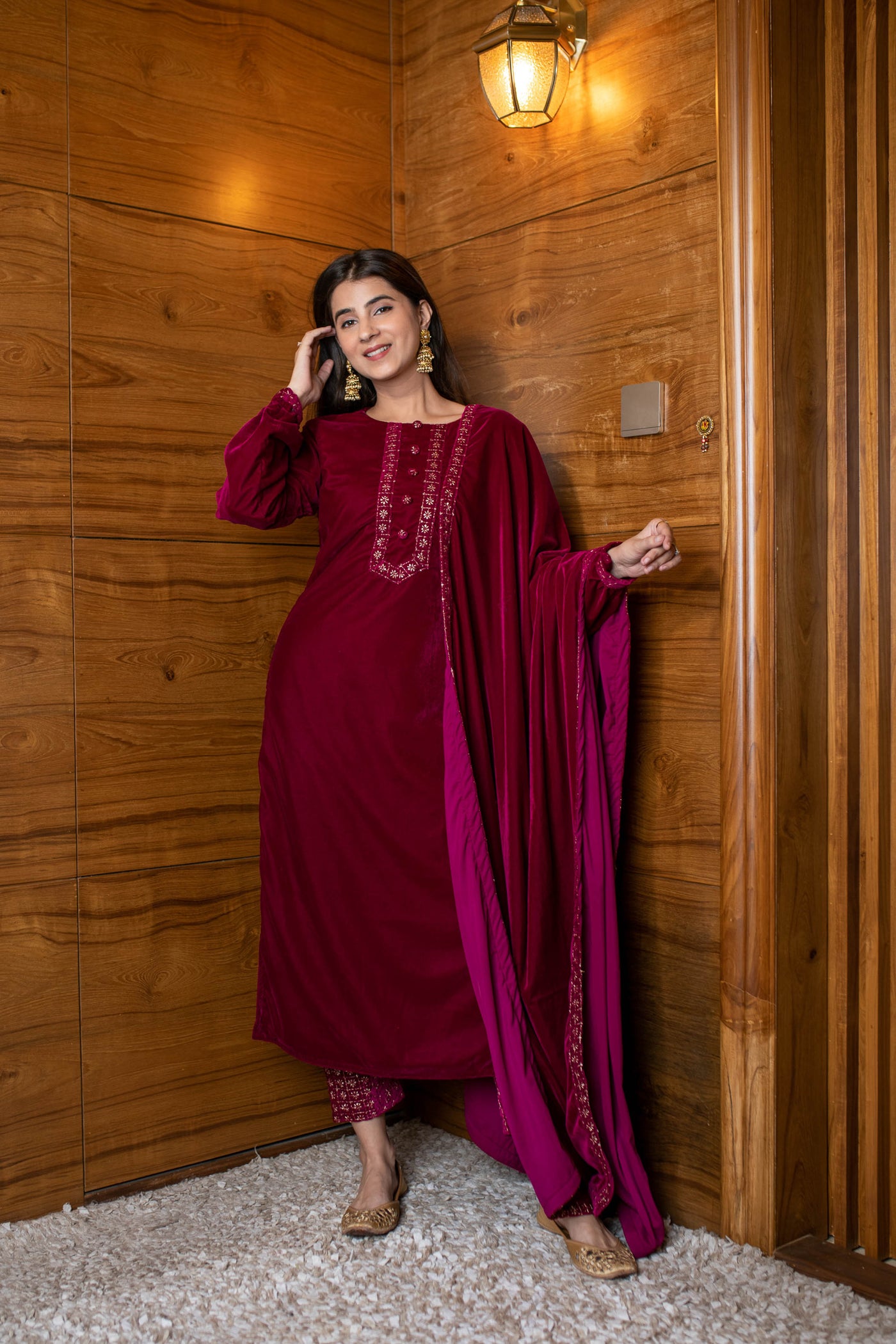 Embroidered Georgette Punjabi Suit in Magenta : KCH9679