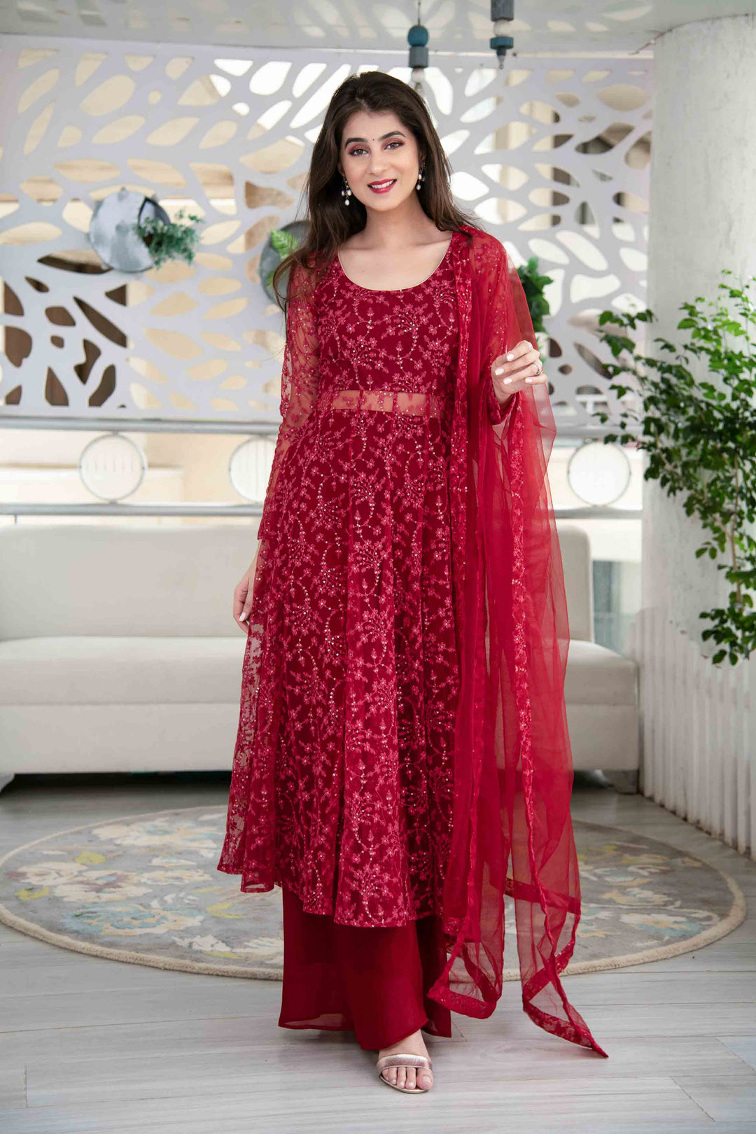 Plain Anarkali Simple Frock Suits With Price Red Anarkali Suit Set