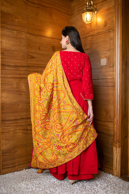 Red Velvet Anarkali Set