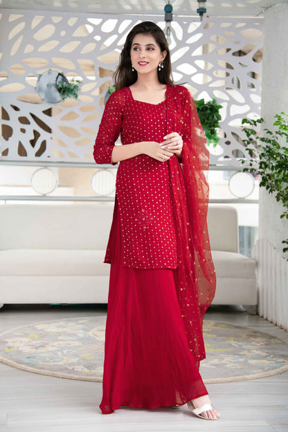 Red Georgette Palazzo Kurta Suit Set