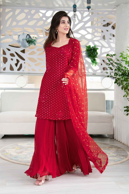 Red Georgette Palazzo Kurta Suit Set
