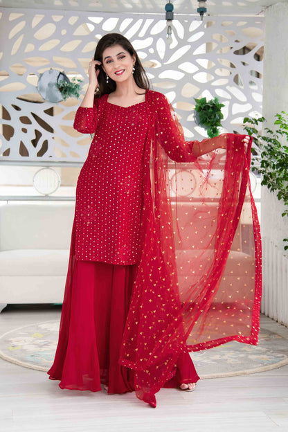 Red Georgette Palazzo Kurta Suit Set