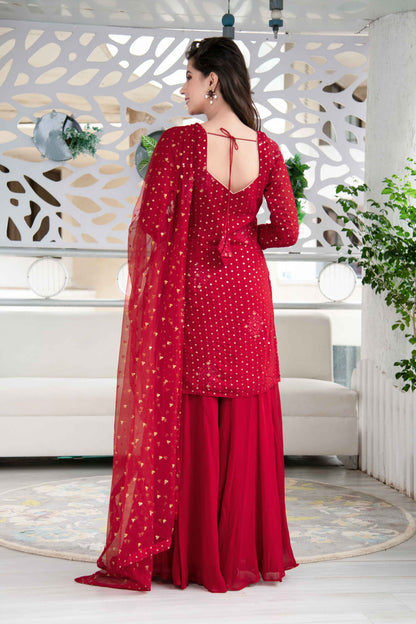 Red Georgette Palazzo Kurta Suit Set