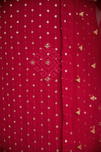 Red Georgette Palazzo Kurta Suit Set With Net Dupatta