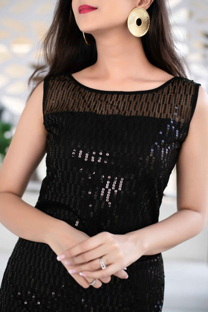 Black Sequin Work Short Dress