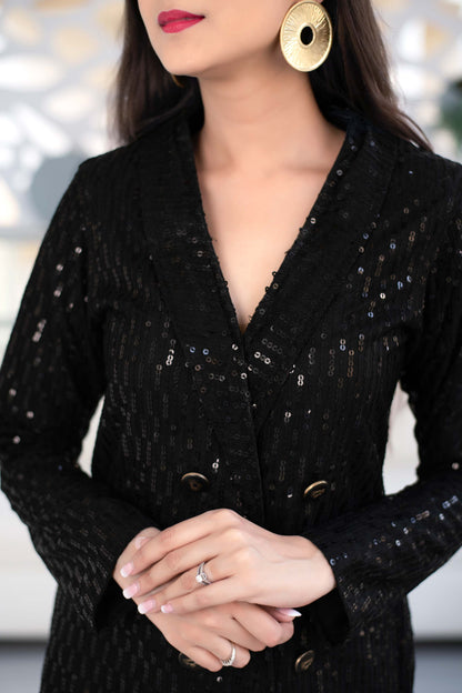 Black Sequin Work Blazer Dress