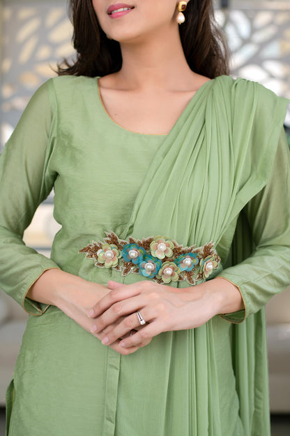Green Kurta With Hand Work