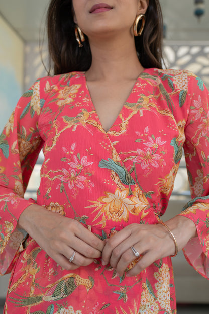 Dark Peach Wrap Short Dress