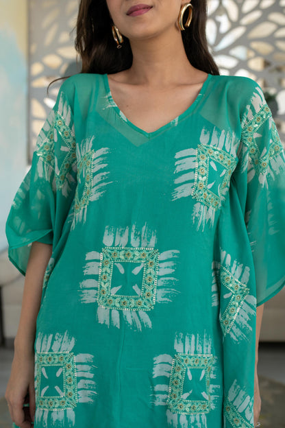 Sea Green Thread And Sequin Work Kaftan