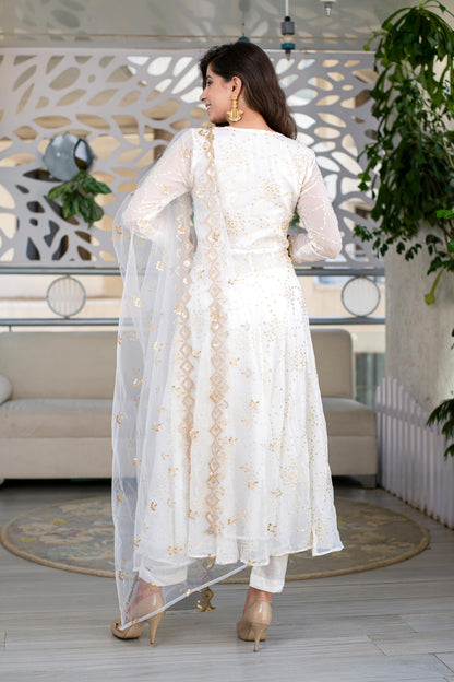 White And Gold Anarkali Kurta Set