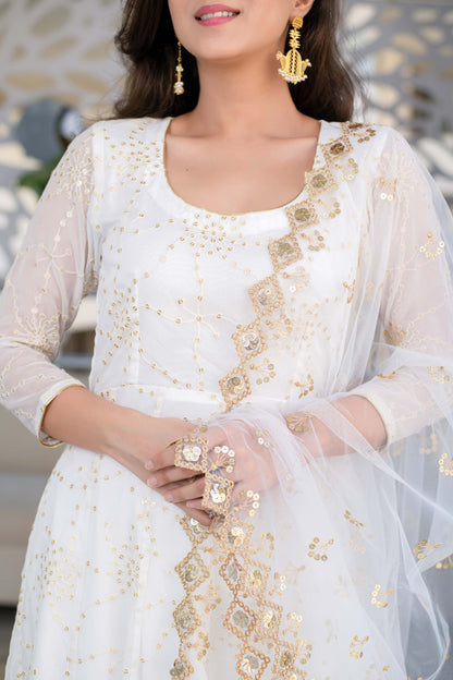 White And Gold Anarkali Kurta Set