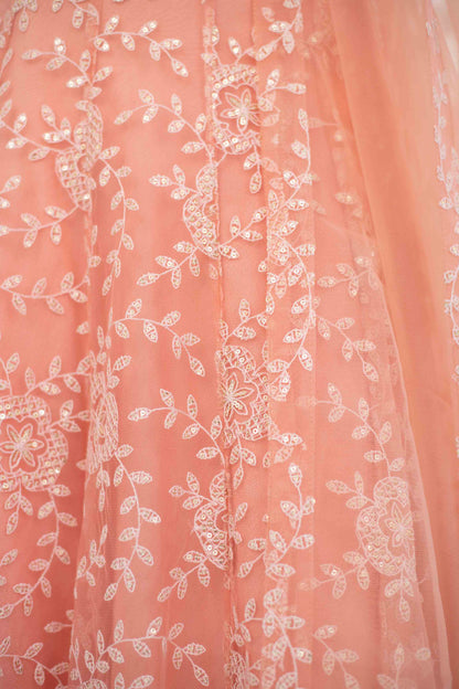 Peach Heavy Thread Work Anarkali Suit Set With Net Dupatta