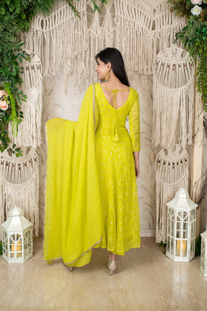 Lime Green Embroidery Anarkali Set