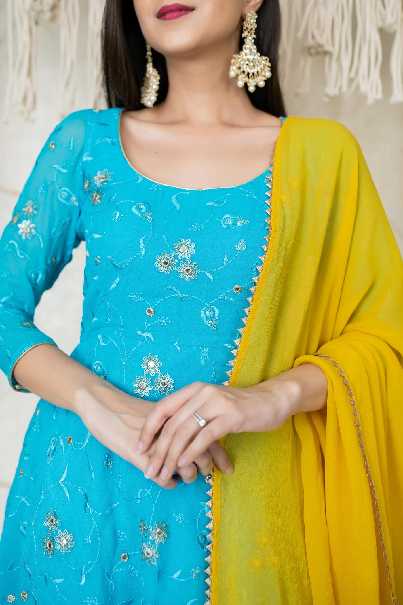 Turquoise & Yellow Kurta With Dhoti