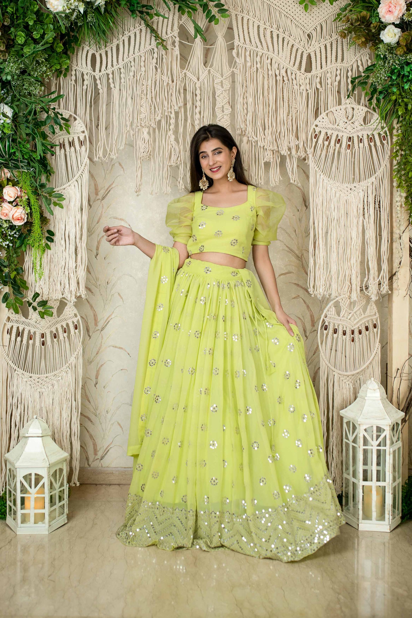 Mint Green Color Designer Party Wear Lehenga Style Gown