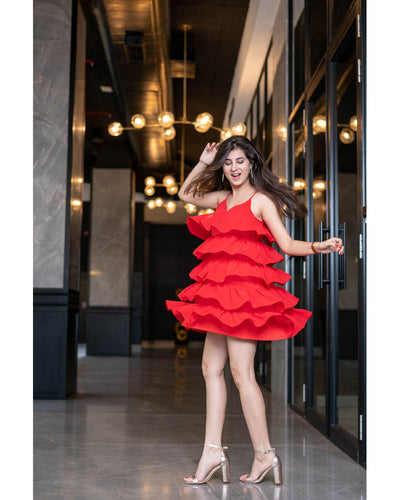Light Red Ruffle Short Dress
