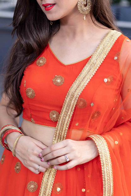 Bright Orange Lehenga Set