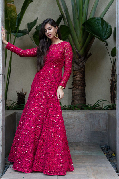 Deep Red Thread Work Gown